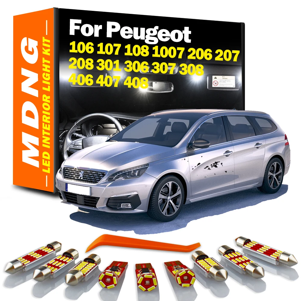 Canbus LED Interior Reading Light Kit For Peugeot 106 107 108 1007 206 207 208 301 306 307 308 406 407 408 Car Bulbs Accessories