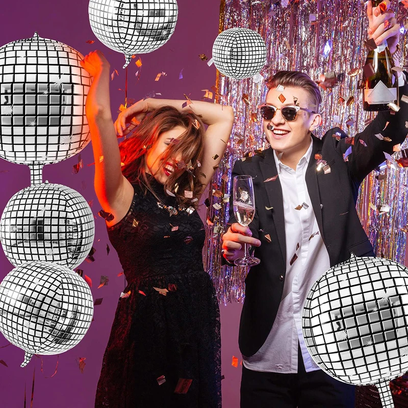 Espelho metálico Disco Ball Balões, Bolas de prata, Decorações do partido, 32 Inc, 22 em, 10 em, 4D Laser Foil, 20PCs