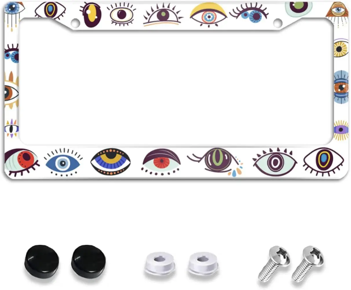 

Рамка номерного знака Evil Eyes, держатель для автомобильного бирки с 2 отверстиями, алюминиевые Чехлы для номерного знака с винтовыми колпачками, автомобильные аксессуары для мужчин и женщин