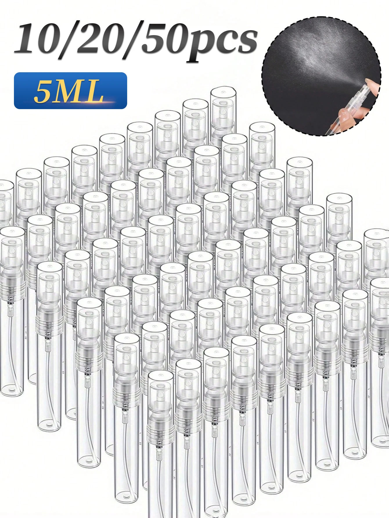 10/20/50 Uds. Botella dispensadora de Perfume de 5ml Mini dispensador de plástico de alta gama muestra pequeña botella vacía botella pulverizadora portátil de viaje
