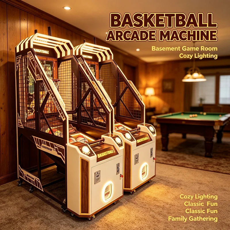 Arcade Basketball Game Machine, Commercial Coin Operated Hoop Challenge with Lighting for Kids Zone