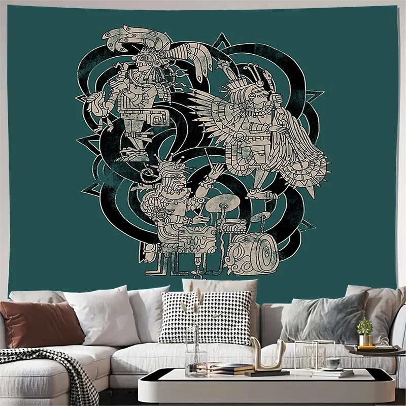 Ancient Aztec God Wall Tapestry Tribal Mythological Decor Mystical Home Textile Spiritual Art Gothic Room Hanging Bohemian Vibes