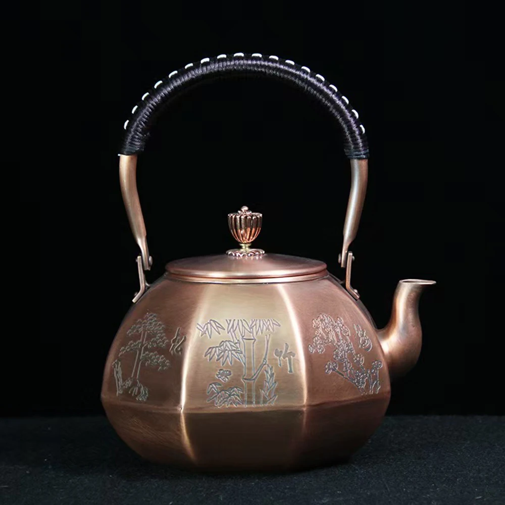 Octagonal red copper pot, Handmade boiling water kettle, High-capacity heath copper tea kettle, Restaurant add soup pot, 1600ml