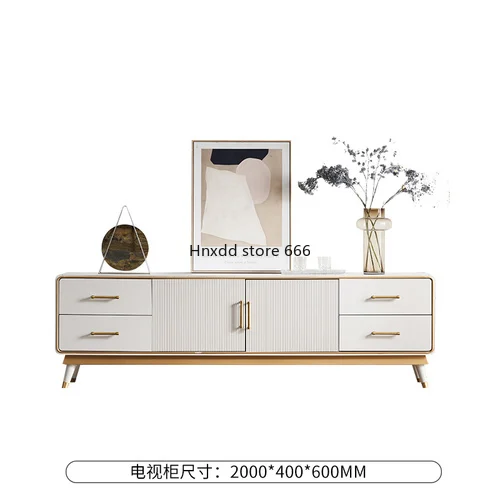 Light Luxury TV Cabinet and Tea Table Combination Living Room Modern Simple Small Apartment Stone Plate Floor Cabinet