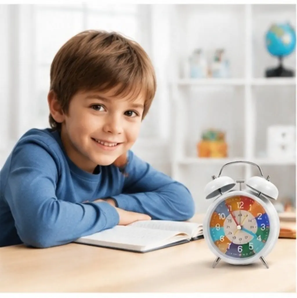 Educational Kids Alarm Clock Metal Twin Bell Retro Design with Night Light Small Bedside Clock for Children Students Morning