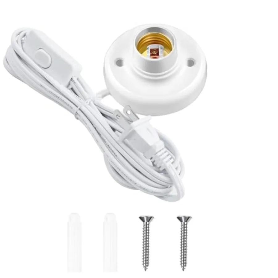 15ft Light Bulb Base with Cord E26/E27 Light Socket with On/Off Switch, 110V-250V Lamp Base for Light Socket with Cord, Light B
