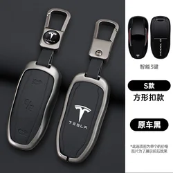 Zinc Alloy Leather Car Fob Smart Remote Key Case Cover Holder For Tesla Model 3 Model S Model Y Protector Keychain Accessories