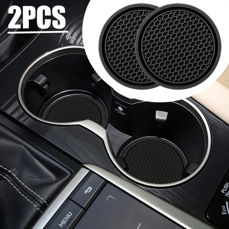 

2 Pack Black Anti-Slip Cup Holder Inserts for Car – Non-Slip Coasters Pads for Most Cups & Mugs – Interior Accessories