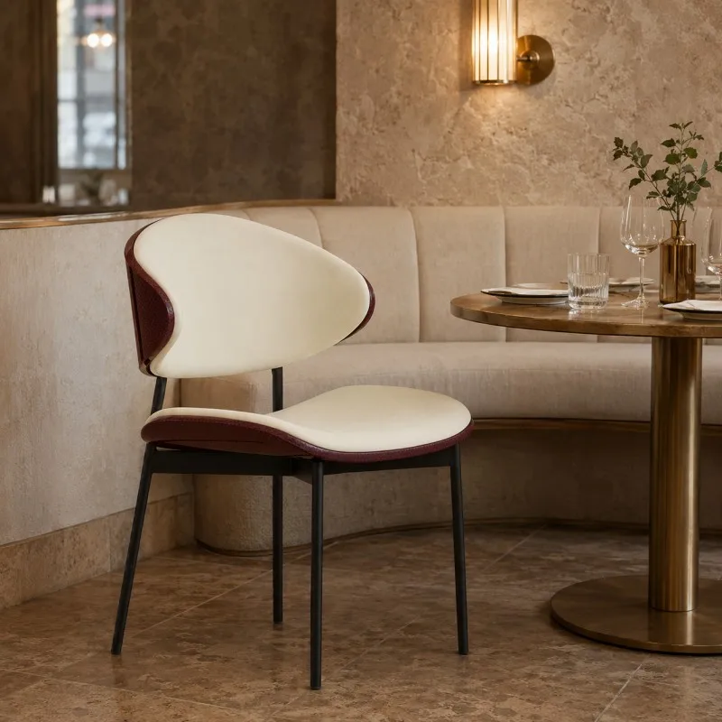 Modern Cafe Chair Carbon Fiber Back Black White Upholstered Seat For Dining Room Furniture Supply Custom Supply