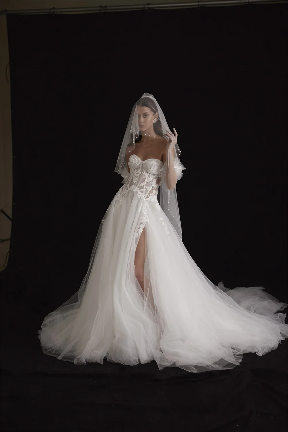 Robe de Mariée Trapèze en Dentelle à Fleurs 3D, Fente Latérale, Sur Mesure, 2024