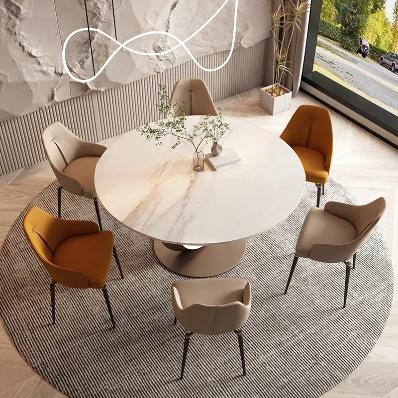 Revolving dining table, stone slab, retractable square circle dual-purpose living room, modern simple foldable table