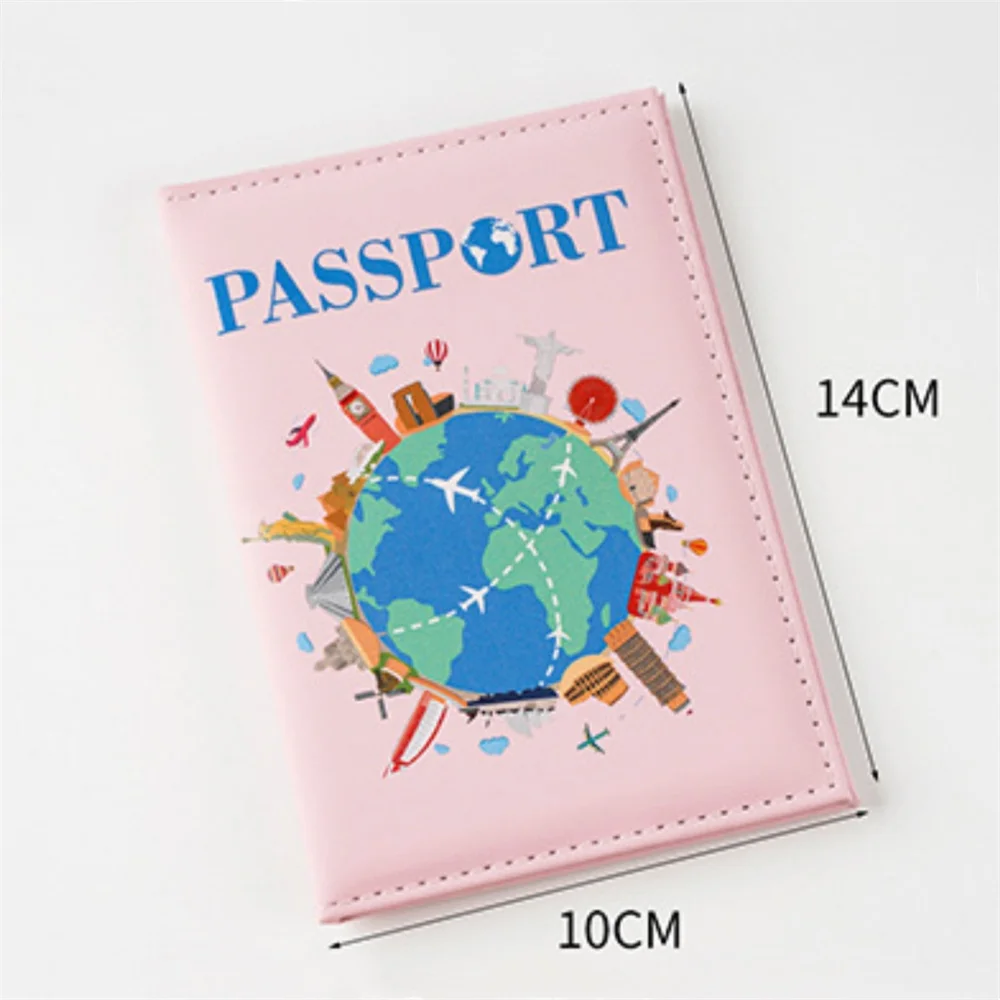 Funda delgada para pasaporte, mapa de dibujos animados de Color impreso, portátil, de cuero PU, Clip para billetes, tarjeta de identificación, pasaporte, esencial de viaje
