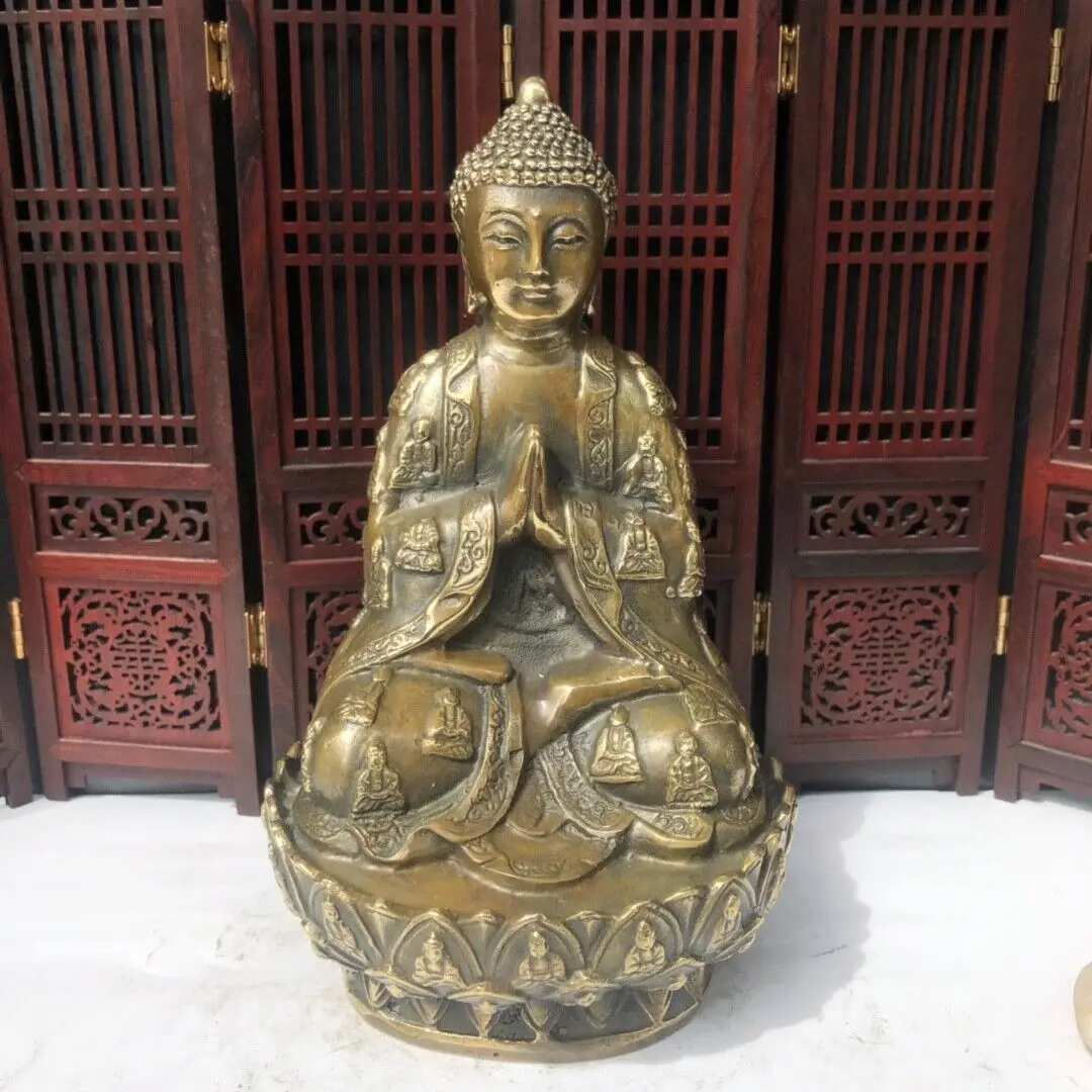 

19cm Collect Buddhism Temple old Bronze Copper Seat Sakyamuni pray Buddha Statue