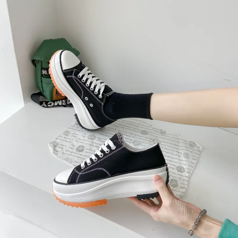 Women Platform Canvas Shoes Canvas Fashion Skateboarding Shoes Women's Sneakers 2023 Women Lace-Up Canvas Classic Couple Shoes