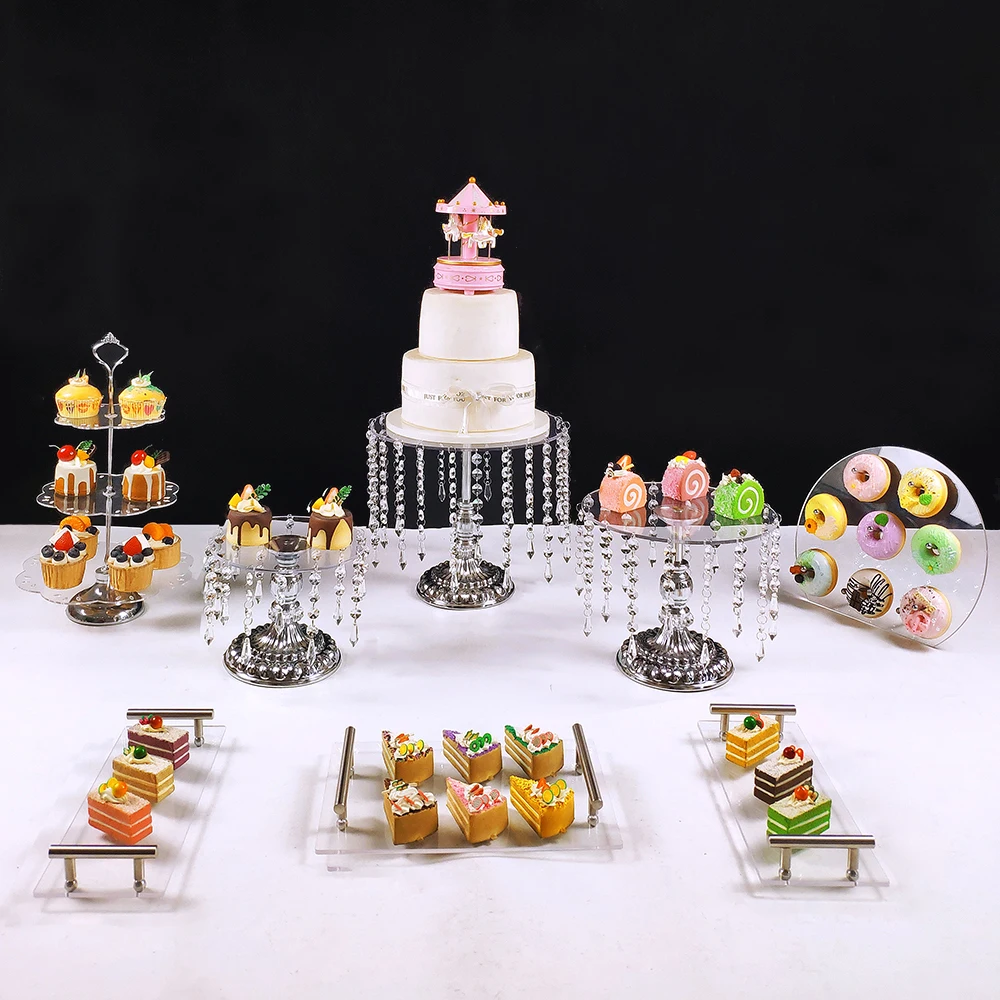 Silver 6- 13pcs   Wedding Cake Stand Set Display Birthday Party Dessert Metal  Crystal Cupcake Plate Rack