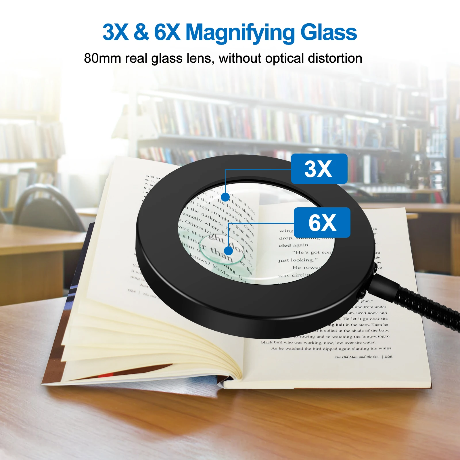 Toolour 3X/6X Illuminated Magnifier Desk LED Lamp Flexible Rotation Magnetic Base Magnifying Glass Soldering Iron Repair/Table L