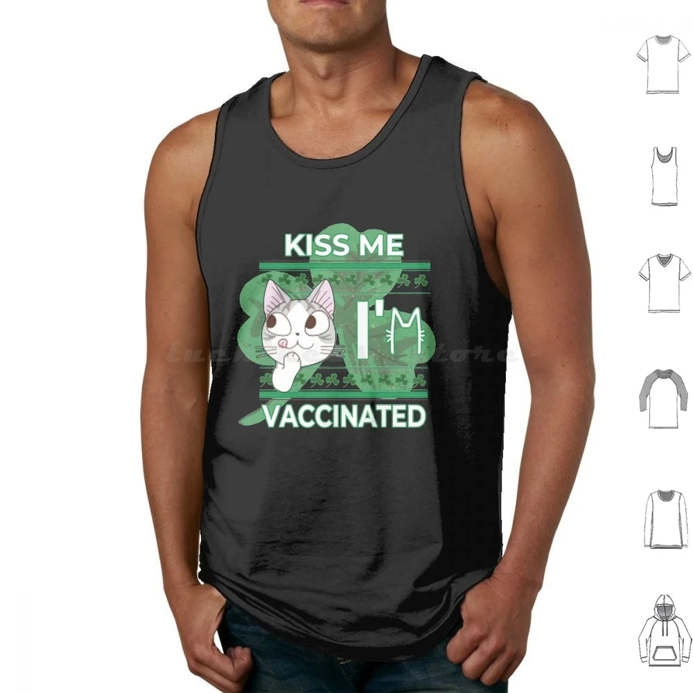 Kiss Me I'm Vaccinated Tank Tops Vest Sleeveless With My Peeps Kiss Kiss The Band Not A Hugger Hug Funny Vaccinated