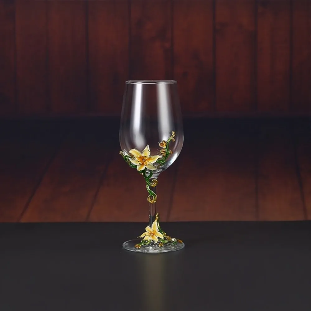 Elegant Gift Transparent Wine Glass Enamel Exquisite Clear Stemmed Cup 3D Creative Luxury Glass Goblet Wedding