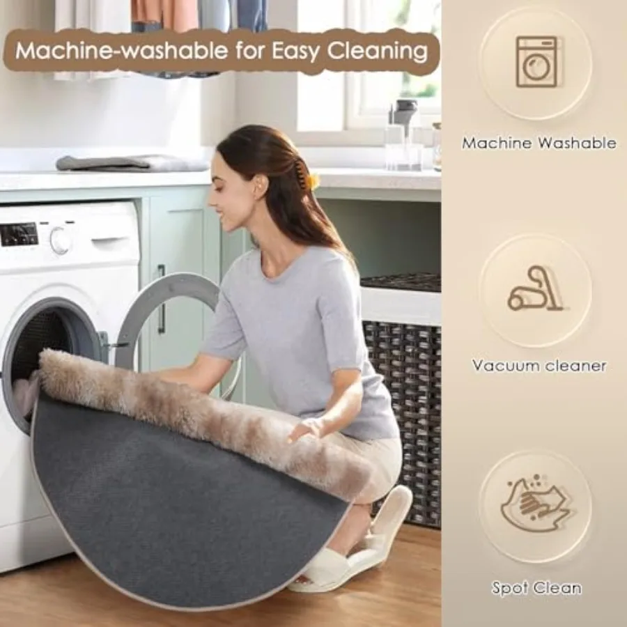 TieDyed Beige Tan Round Area Rug 4Ft for Bedroom Fluffy Plush Shag Furry Circle Rugs for Room Living Room Decor Aesthetic Cute