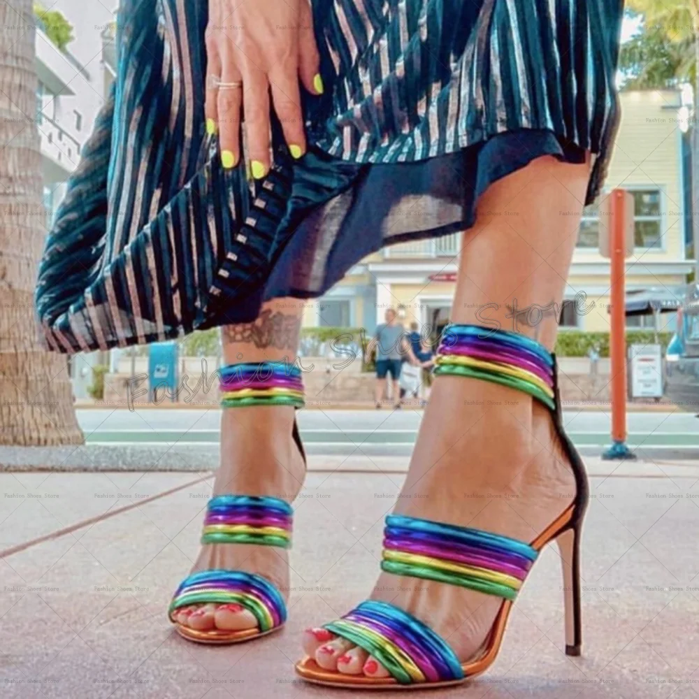 

Colorful Back Zipper Open Toe Sandals Women Shoes Fashion Stilettos High Heels Party Banquet Dating 2025 Zapatos Para Mujere