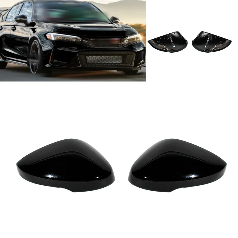 

For Honda Civic 2022-2023 American Version Pair Left +Right Side Black Painted Rear Mirror Cover With Turn Signal