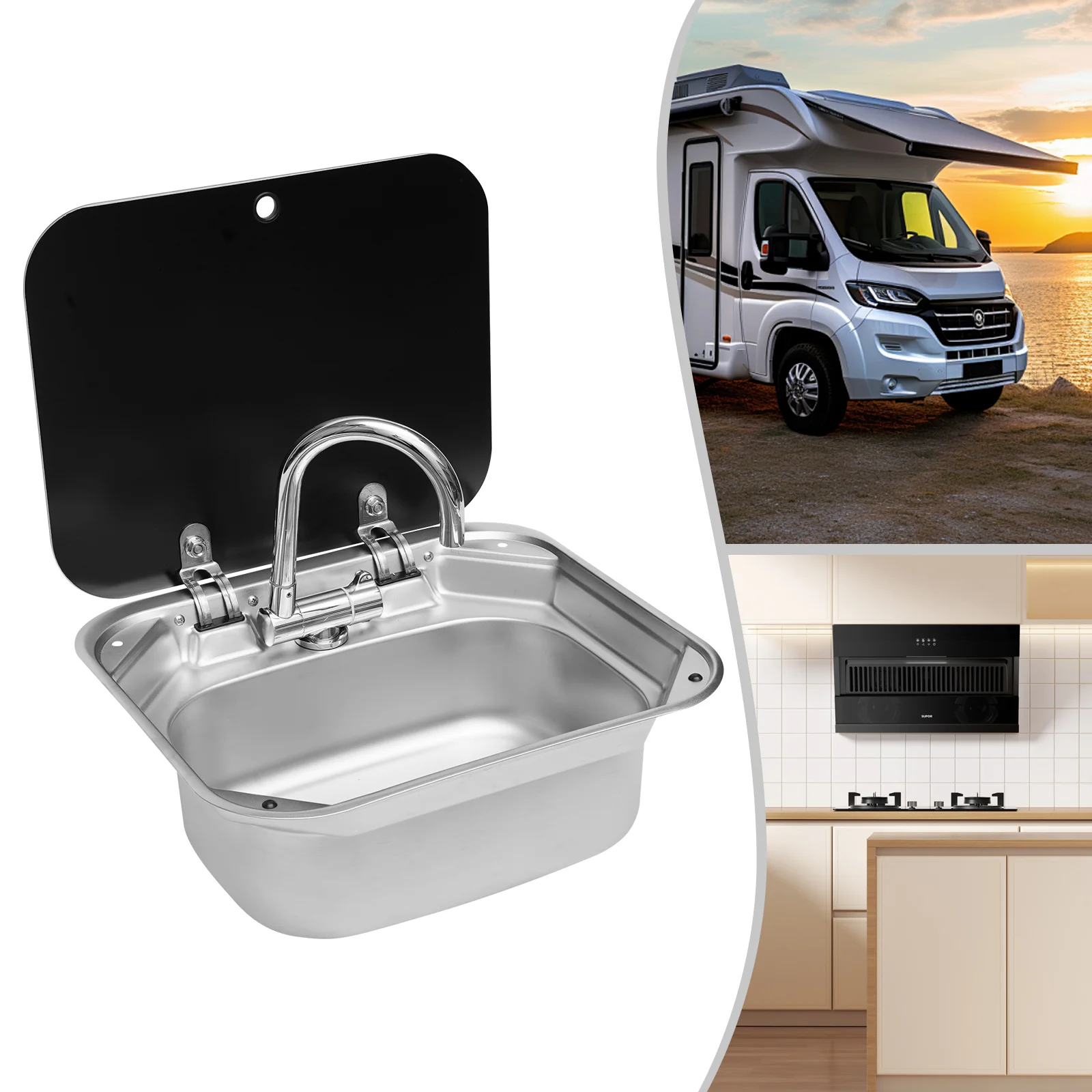 

Высококачественная раковина для автофургона из нержавеющей стали 304 и 360° ° Смеситель для горячей/холодной воды с холодной водой/горячей водой/канализационной трубой для автофургонов, бар, гостиных