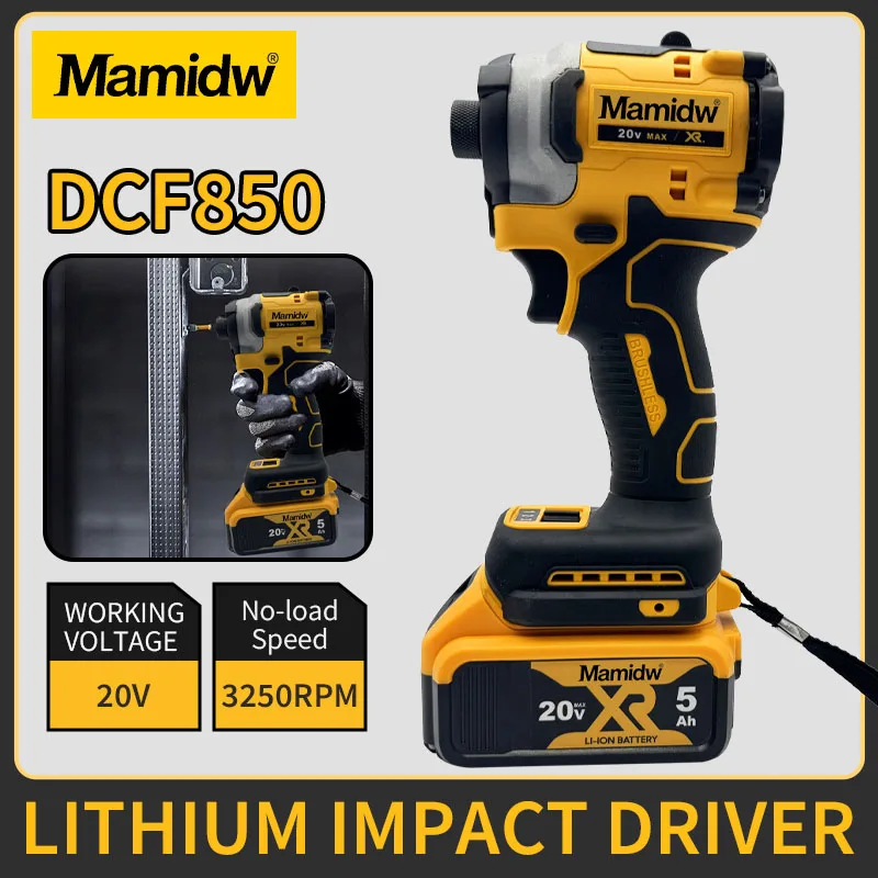 

Mamidw DCF850 Brushless Cordless 3250RPM Screwdriver 205N·m Lithium Impact Driver Impact Drill For Dewalt 20V Battery