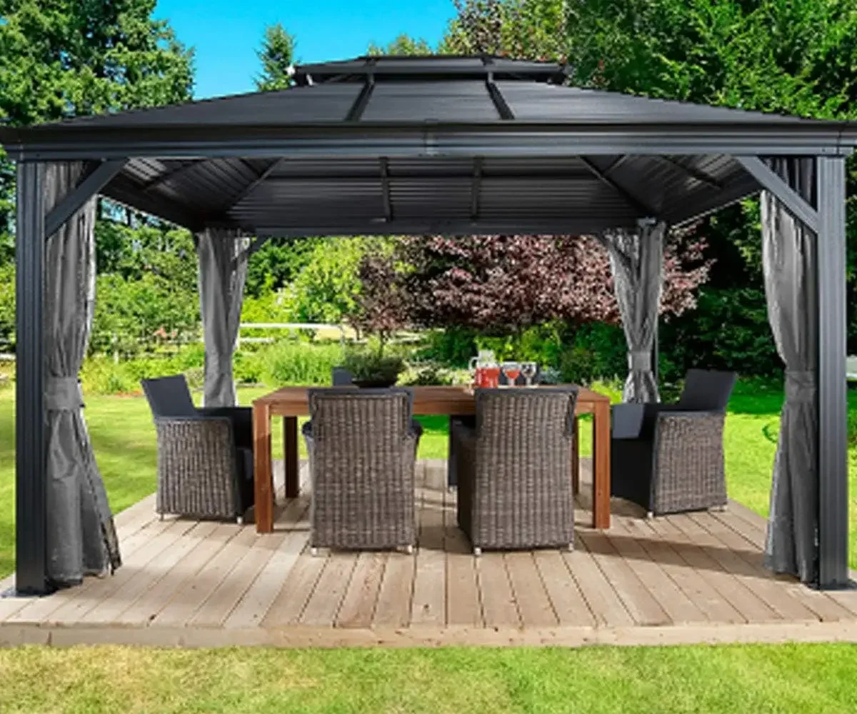 Outdoor 12' x 14' Mykonos Double Roof Hardtop Gazebo Outdoor Sun Shelter