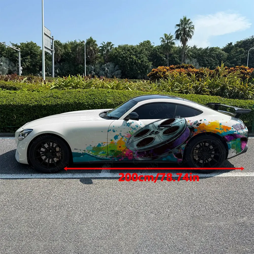 2pcs Film Reel And Rainbow Splatter, Durable, Fade-resistant, Enhance Vehicle Aesthetics With Artistic Design Car Vinyl Wraps