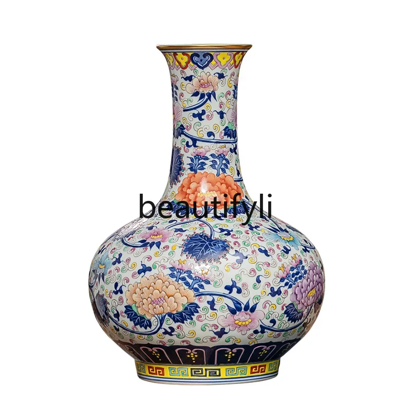 Ceramic vase porcelain ornament antique blue and white porcelain  flower arrangement light luxury high-end large porcelain vase