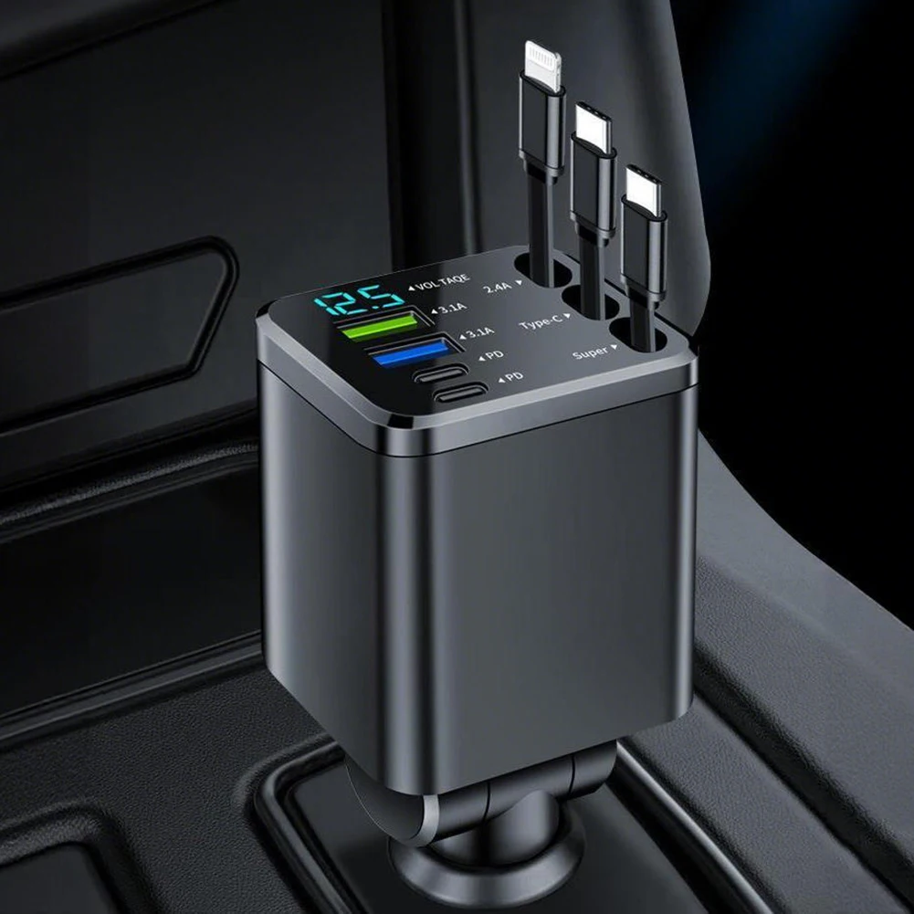 7 In 1 Retractable Cable Multi-functional Car Charger Quality Compatible To Most Devices For Phone Tablet