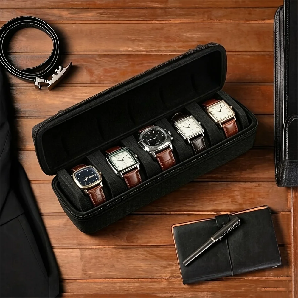 1pc 5-Watch Travel Case, Luxurious Velvet Lining And Foam Insert, Safely Stores Large,Small Watches, Ideal Gift for Home