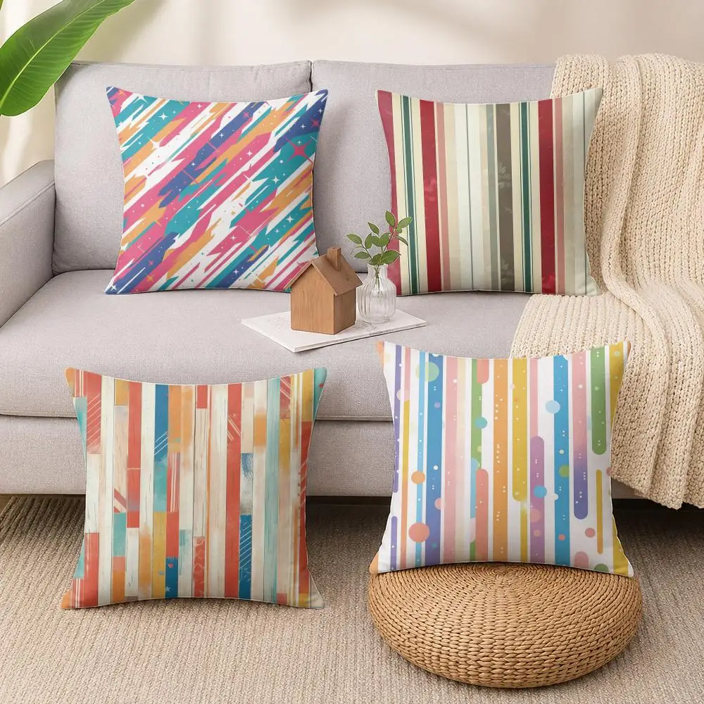 Classic Striped Cushion Cover Luxury Soft Plush Short Fur Cushion Case Warm Cozy Sofa Bed Decorative Home Accent