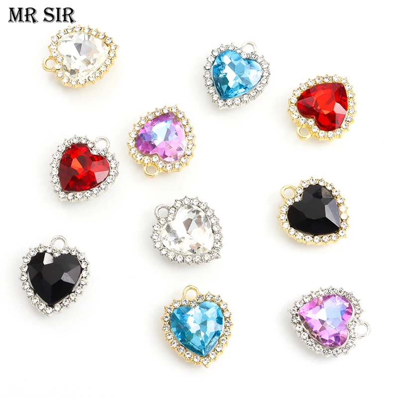 10pcs Shiny Peach Heart Crystals Charms Multicolor Heart Rhinestones Pendants For DIY Vintage Elegant Women Luxury Party Jewelry