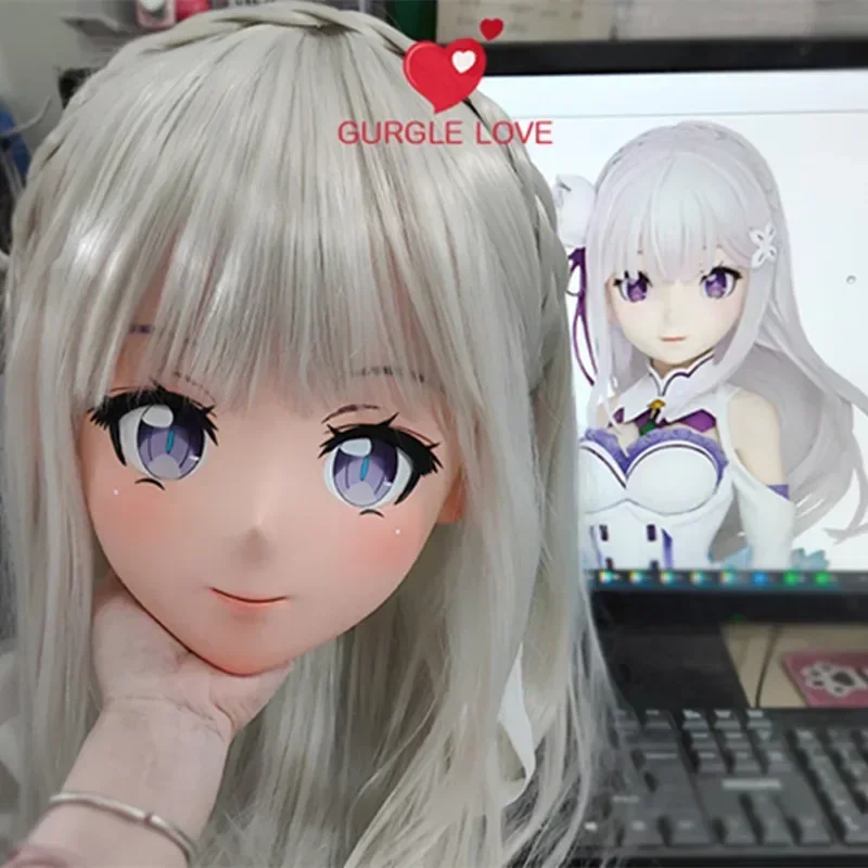 

(GL51) индивидуальный персонаж, смоляная голова, кроссдресс, косплей, японская маска Re Zero Kara Hajimeru Isekai Seikatsu Эмилия, маска кигуруми