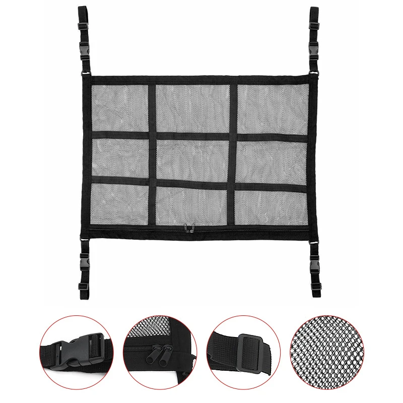 Car Roof Storage Organizer Automotive Ceiling Cargo Net Pocket Mesh Car Camping Accessories Storage Bag Roof Tent