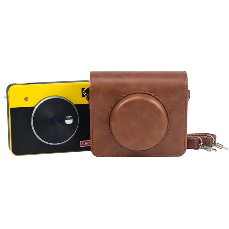 For Kodak C300R Protection Case with Retro PU Leather Camera Bag Vintage Removable Shoulder Strap for Mini Shot 3 leather case