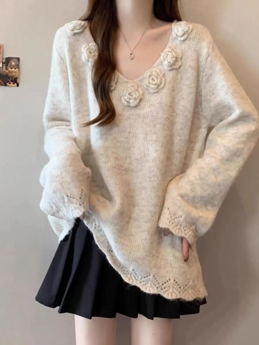 

Sweaters Jumpers Pullovers Woman Y2K White Cashmere Women Knit Ins Pattern Night Study Library Popular Cute Club Academic Soft