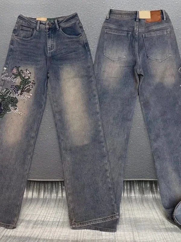 

Модные свободные широкие брюки с высокой талией и цветочной вышивкой со стразами, женские повседневные брюки Multi ket