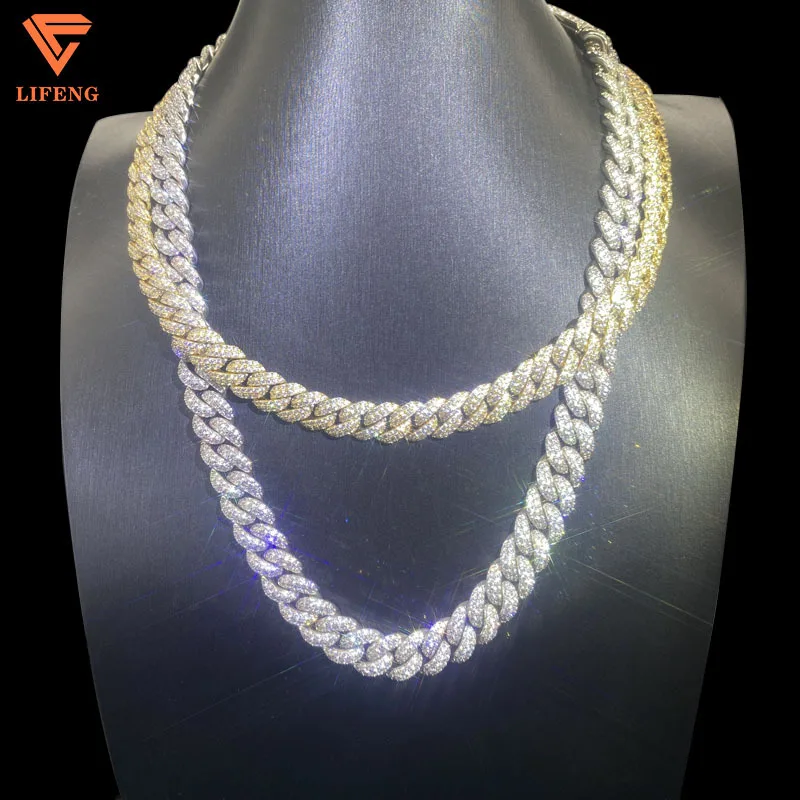 

Lifeng jewelry iced out hip hop cuban link chain Full VVS Moissanite diamond Miami cuban chain necklace for men