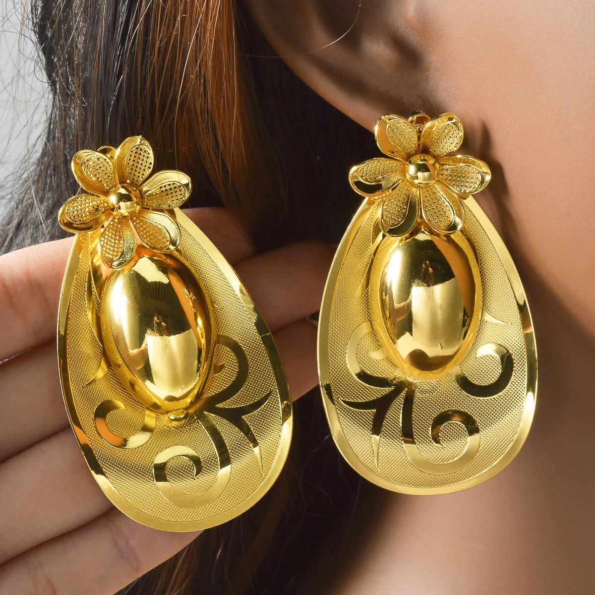 

New French Dubai Fashion Premium 24K Gold Plated Earrings, Exquisite Engagement Party Jewelry for Lovers