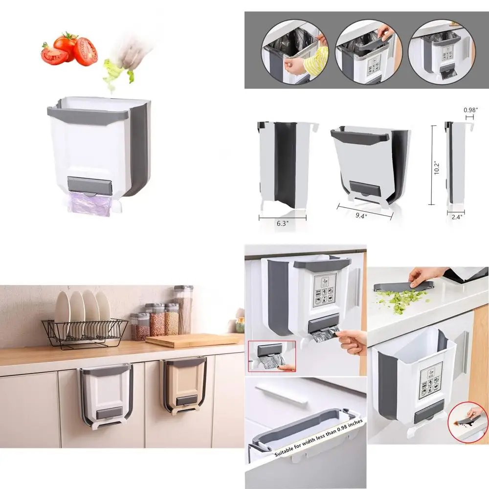 

Collapsible 2.4 Gallon Kitchen Trash Bin, Portable Folding Wastebasket for Cabinet, Car, Home, White