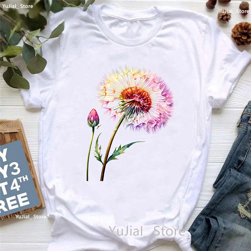 Funny Colorful Dandelion Print T Shirt Women'S Clothing Summer Fashion Short Sleeve T-Shirt Femme Harajuku Shirt Casual T-Shirt