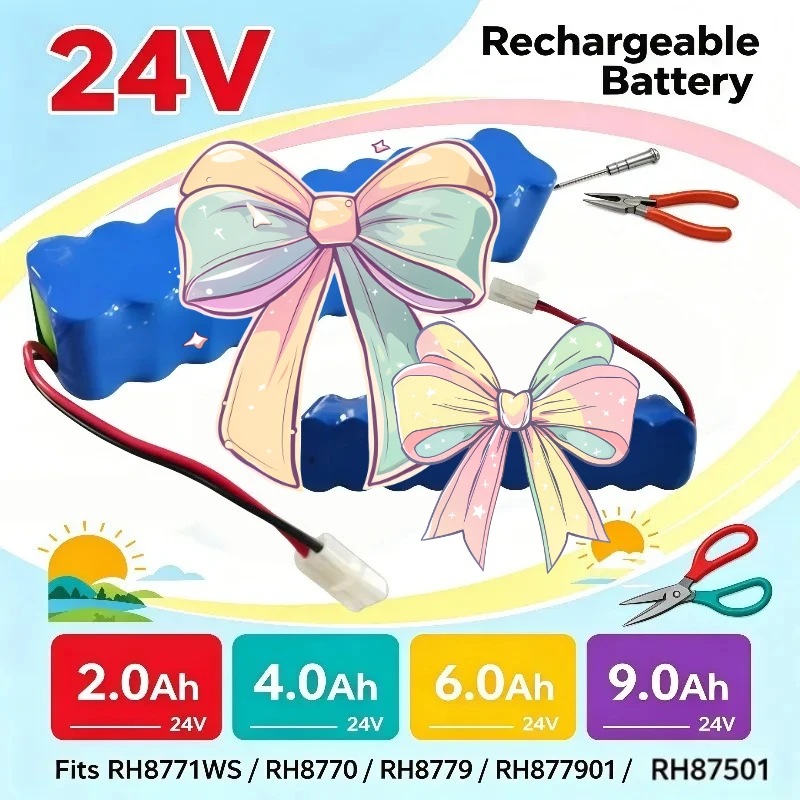 2.0Ah 4.0Ah 6.0Ah 9.0Ah 24V Replacement Rechargeable Battery Fit RH8771WS RH8770 RH8779 RH877901 rh87501