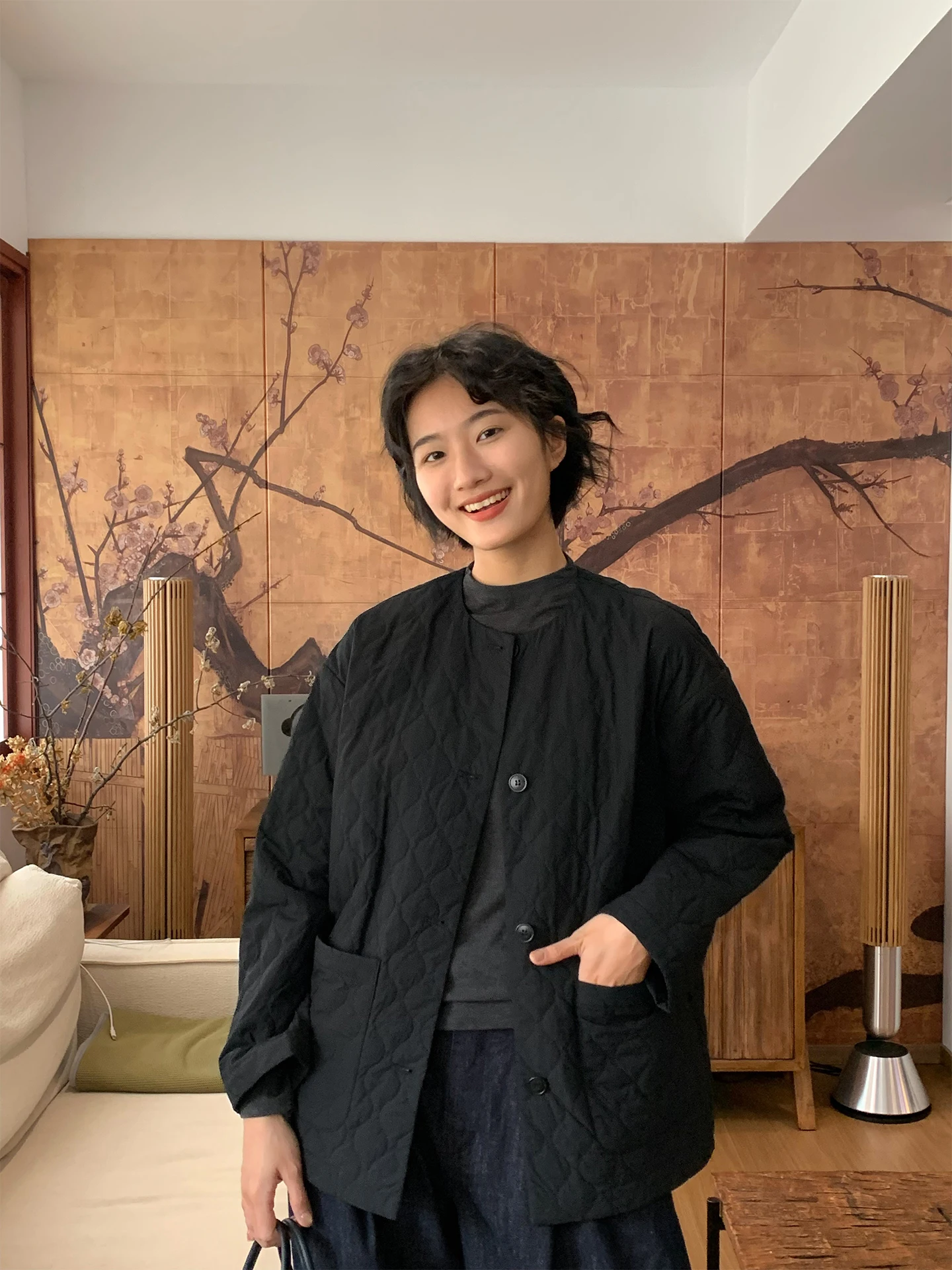 

Весна 2026: Женская повседневная хлопковая куртка с круглым вырезом, свободного кроя, с узором, для города, удобная и модная верхняя одежда