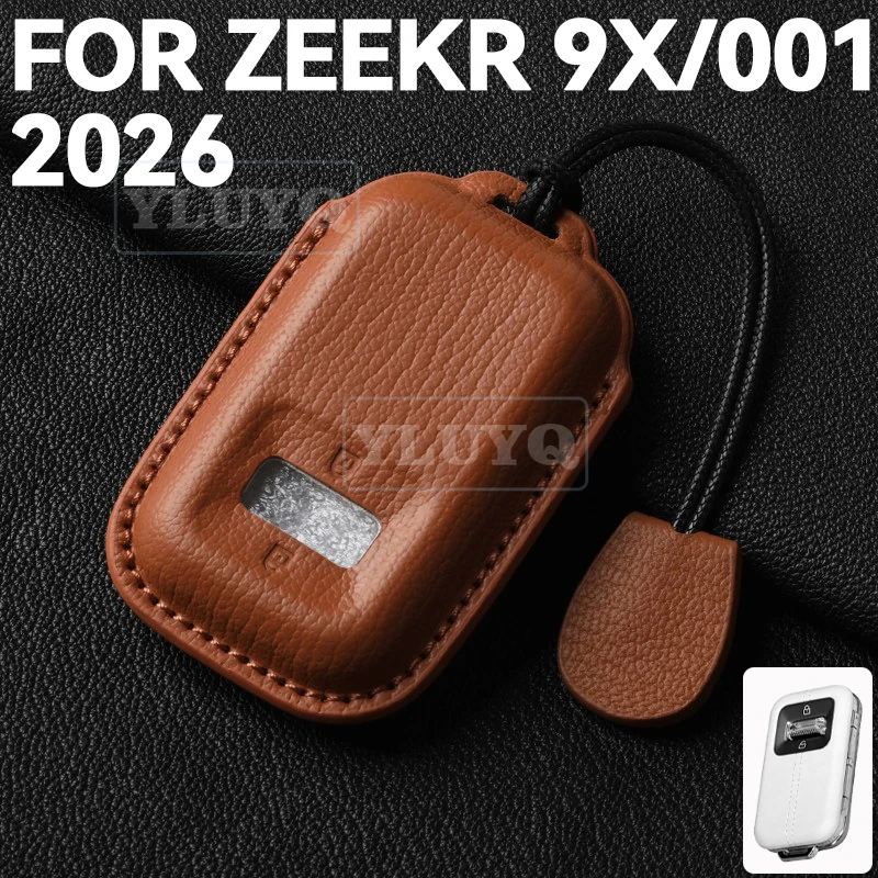 For Zeekr 2026 9X 001 key for cover Leather Key Case NEW Zeekr 001 Updated Interior Accessories Orange white