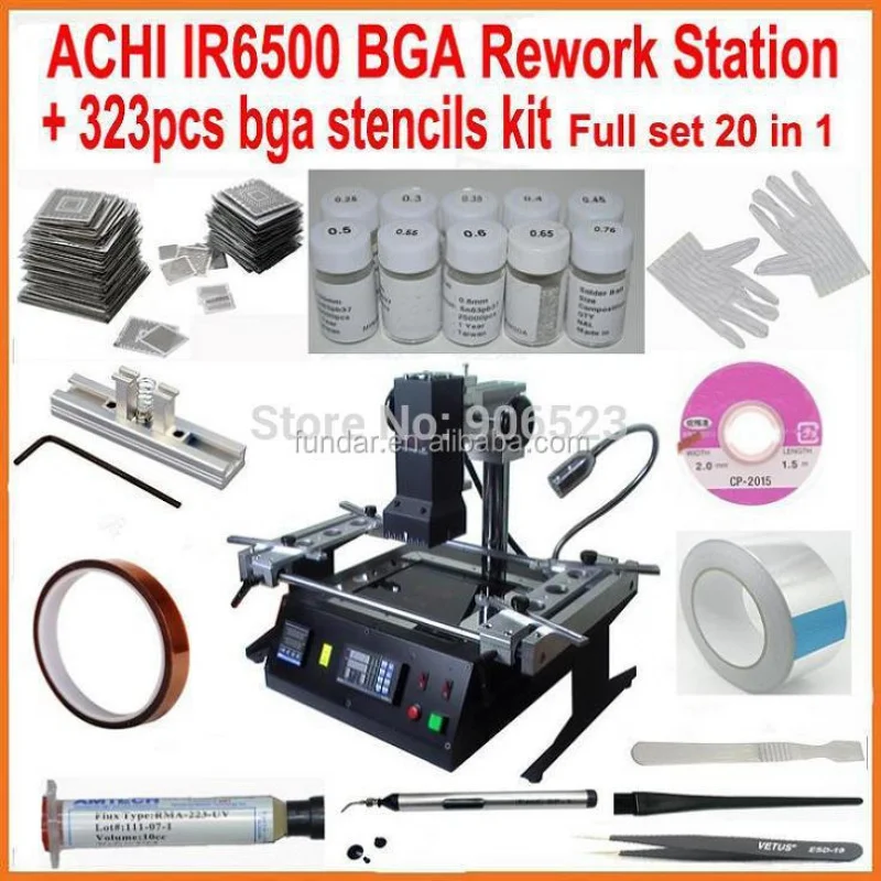 Original ACHI IR6500 rework   323pcs stencils solder flux reball station completely 20 in 1 bga reballing kit