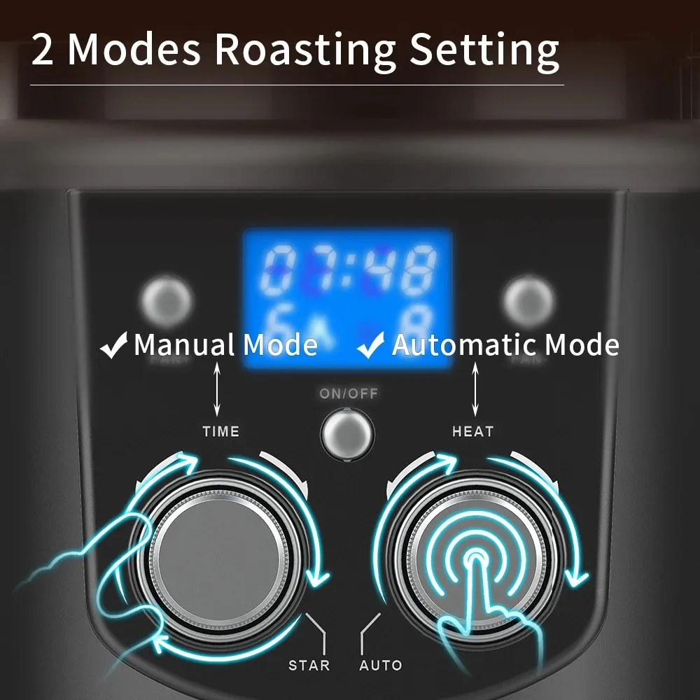 CAFEMASY 홈 커피 로스터 전기 미니 연기 없음 커피 콩 베이킹 구이 기계 1400W 커피 콩 로스터
