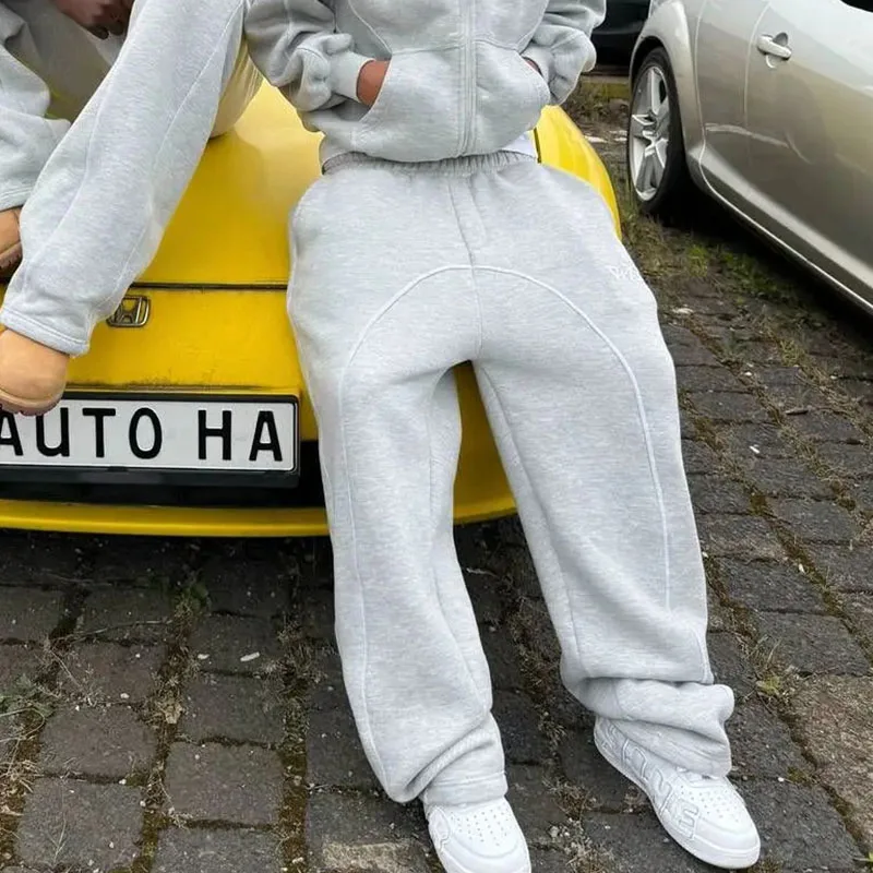 Y2K Autunno Inverno Caldo Hip Hop Pantaloni da strada Tendenza sportiva Vintage Joker Moda Lettera Ricamo Pantaloni slim dritti a gamba larga