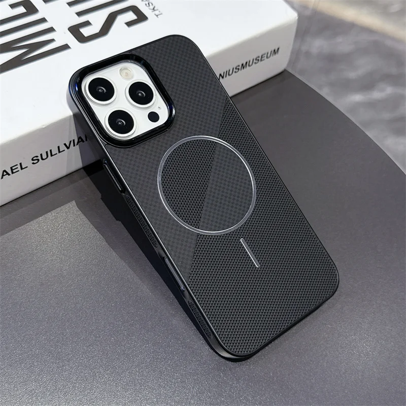 

Fashion Fiber Texture PU Leather Magsafe Phone Case For iPhone 17 Pro Max 13 14 15 16 Pro Max Wireless Charging Shockproof Cover